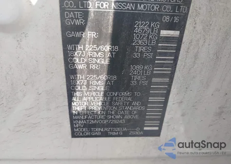 2016 Nissan Rogue Sl z USA, uszkodzony, nr VIN KNMAT2MV0GP729243